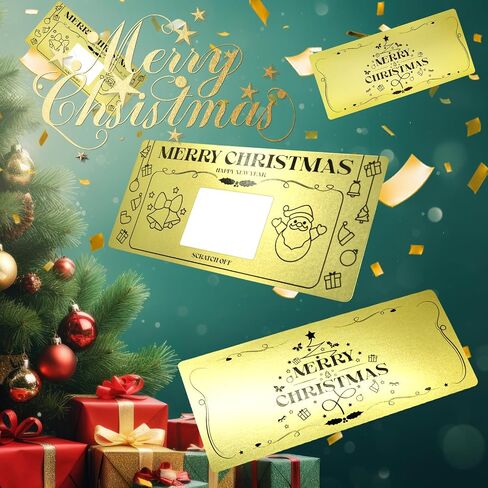 مجموعة واحدة من بطاقات عيد الميلاد مع مظروف، كشف هدية مفاجئة لبطاقة خدش عيد الميلاد، بطاقة سنة جديدة سعيدة مقاس 7.8 × 3.5 بوصة، تذكرة خضراء لكتابة بطاقة خاصة بك لصديقتك، أو زوجتك، أو عائلتك، أو صديقك، أو طفلك in Kuwait