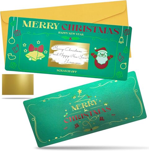 مجموعة واحدة من بطاقات عيد الميلاد مع مظروف، كشف هدية مفاجئة لبطاقة خدش عيد الميلاد، بطاقة سنة جديدة سعيدة مقاس 7.8 × 3.5 بوصة، تذكرة خضراء لكتابة بطاقة خاصة بك لصديقتك، أو زوجتك، أو عائلتك، أو صديقك، أو طفلك in Kuwait