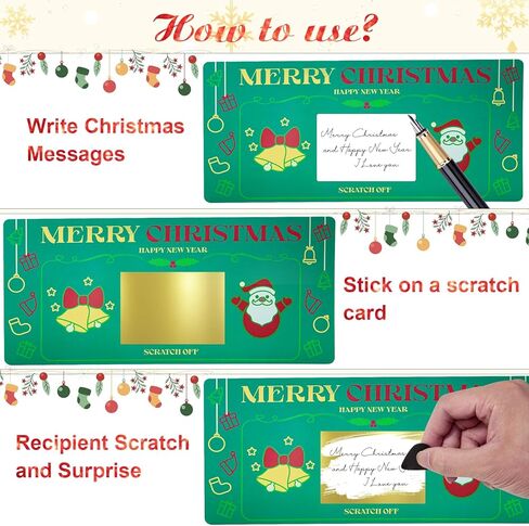 مجموعة واحدة من بطاقات عيد الميلاد مع مظروف، كشف هدية مفاجئة لبطاقة خدش عيد الميلاد، بطاقة سنة جديدة سعيدة مقاس 7.8 × 3.5 بوصة، تذكرة خضراء لكتابة بطاقة خاصة بك لصديقتك، أو زوجتك، أو عائلتك، أو صديقك، أو طفلك in Kuwait