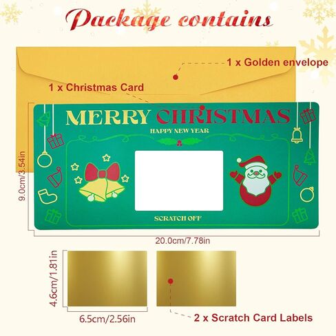 مجموعة واحدة من بطاقات عيد الميلاد مع مظروف، كشف هدية مفاجئة لبطاقة خدش عيد الميلاد، بطاقة سنة جديدة سعيدة مقاس 7.8 × 3.5 بوصة، تذكرة خضراء لكتابة بطاقة خاصة بك لصديقتك، أو زوجتك، أو عائلتك، أو صديقك، أو طفلك in Kuwait