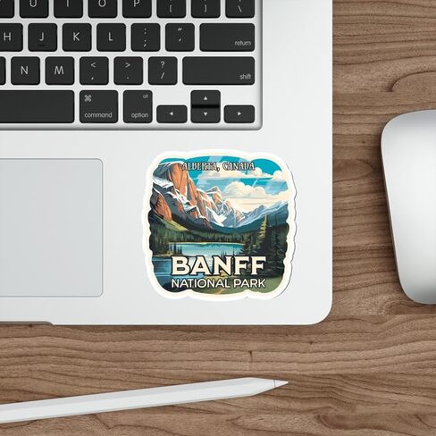 ملصق Banff National Park Alberta Canada للسفر في الهواء الطلق ملصق فينيل صغير مقاوم للماء لزجاجة المياه وكوب جواز السفر وكتاب القصاصات والكمبيوتر المحمول ولوح التزلج والكمبيوتر 4 بوصات ID44990 in Saudi Arabia