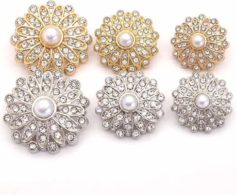 20PCS Alloy Embellishment Buttons with Artificial Pearls and Rhinestones Set for Coat，Suits，Knitting Sweaters, Sewing Crafting, Replacement, Handmade Crafts stored in a Plastic Box (Silver) in Kuwait