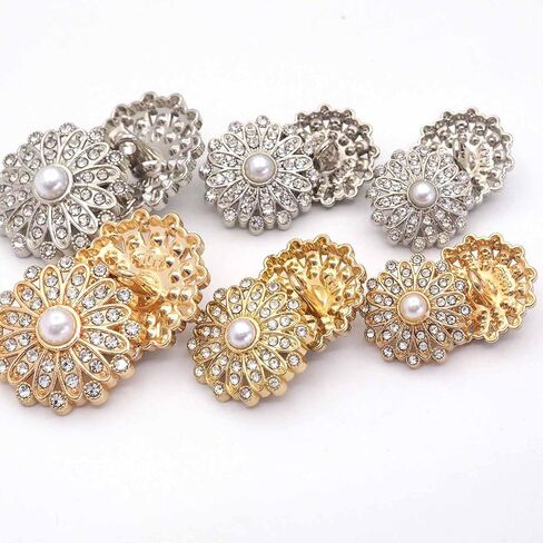 20PCS Alloy Embellishment Buttons with Artificial Pearls and Rhinestones Set for Coat，Suits，Knitting Sweaters, Sewing Crafting, Replacement, Handmade Crafts stored in a Plastic Box (Silver) in Kuwait