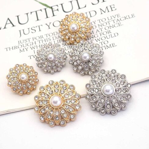 20PCS Alloy Embellishment Buttons with Artificial Pearls and Rhinestones Set for Coat，Suits，Knitting Sweaters, Sewing Crafting, Replacement, Handmade Crafts stored in a Plastic Box (Silver) in Kuwait