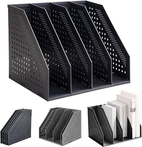 Lemical Magazine Holder 4 Vertical Compartments Collapsible Magazine File Holder Space Saving Rack Home Kitchen Desk Organizer No Need Assemble Gray in Saudi Arabia