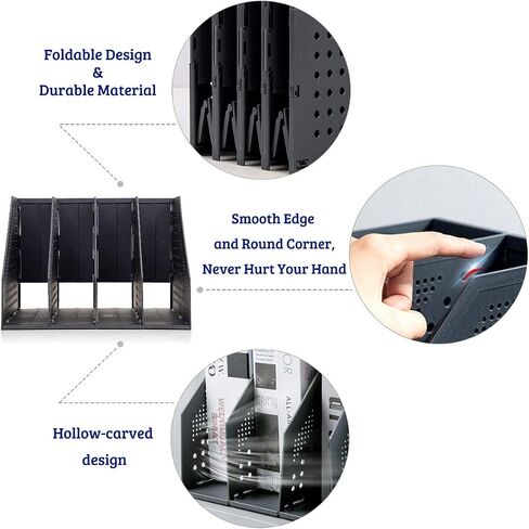 Lemical Magazine Holder 4 Vertical Compartments Collapsible Magazine File Holder Space Saving Rack Home Kitchen Desk Organizer No Need Assemble Gray in Saudi Arabia
