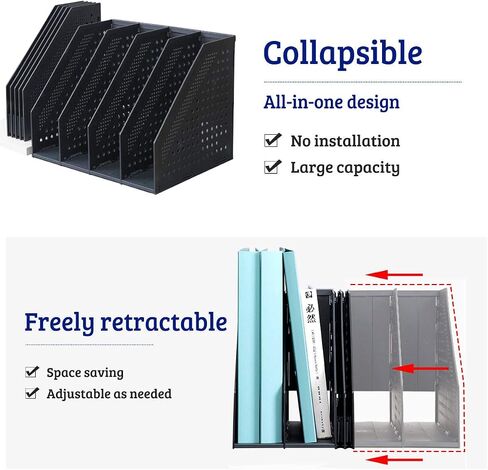 Lemical Magazine Holder 4 Vertical Compartments Collapsible Magazine File Holder Space Saving Rack Home Kitchen Desk Organizer No Need Assemble Gray in Saudi Arabia