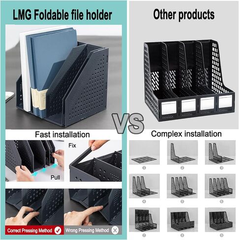 Lemical Magazine Holder 4 Vertical Compartments Collapsible Magazine File Holder Space Saving Rack Home Kitchen Desk Organizer No Need Assemble Gray in Saudi Arabia