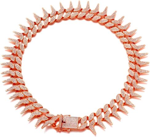 Serijoars Dog Chain Collar, Side Spiked Style Necklace Bling Diamond Cuban Link Dog Collars Glitter Rhinestone Puppy Collar for for Small Medium Large Pet Dogs Cats (Gold, 24 Inches) in Saudi Arabia
