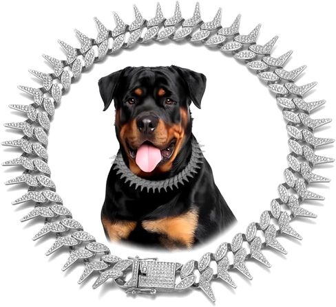 Serijoars Dog Chain Collar, Side Spiked Style Necklace Bling Diamond Cuban Link Dog Collars Glitter Rhinestone Puppy Collar for for Small Medium Large Pet Dogs Cats (Gold, 24 Inches) in Saudi Arabia