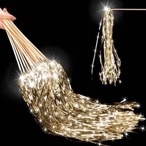 24 Pcs Lighted Wedding Wands LED Tinsel Wedding Wands Light up Wedding Streamers for Wedding Send off and Exits Baby Shower Birthday Party Favors (Champagne Tinsel) in Saudi Arabia