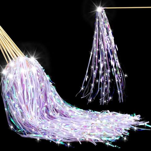 24 Pcs Lighted Wedding Wands LED Tinsel Wedding Wands Light up Wedding Streamers for Wedding Send off and Exits Baby Shower Birthday Party Favors (Champagne Tinsel) in Saudi Arabia