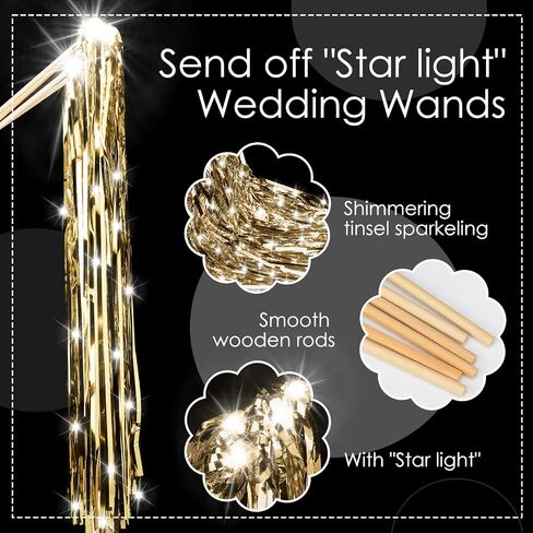 24 Pcs Lighted Wedding Wands LED Tinsel Wedding Wands Light up Wedding Streamers for Wedding Send off and Exits Baby Shower Birthday Party Favors (Champagne Tinsel) in Saudi Arabia