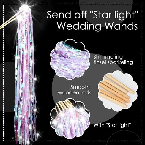 24 Pcs Lighted Wedding Wands LED Tinsel Wedding Wands Light up Wedding Streamers for Wedding Send off and Exits Baby Shower Birthday Party Favors (Champagne Tinsel) in Saudi Arabia