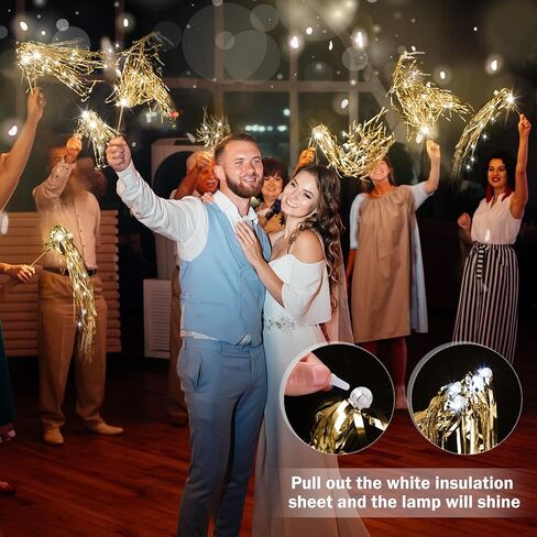 24 Pcs Lighted Wedding Wands LED Tinsel Wedding Wands Light up Wedding Streamers for Wedding Send off and Exits Baby Shower Birthday Party Favors (Champagne Tinsel) in Saudi Arabia