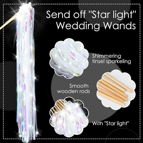 24 Pcs Lighted Wedding Wands LED Tinsel Wedding Wands Light up Wedding Streamers for Wedding Send off and Exits Baby Shower Birthday Party Favors (Champagne Tinsel) in Saudi Arabia