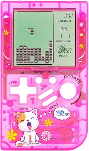 CZT Transparent Block Game Machine 23 Built-in Games Retro Children's Game Console Student Game Device Puzzle Handheld Console Electronic Brick Games Compact Portable Christmas Girl Gifts (Pink) in Kuwait
