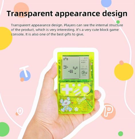 CZT Transparent Block Game Machine 23 Built-in Games Retro Children's Game Console Student Game Device Puzzle Handheld Console Electronic Brick Games Compact Portable Christmas Girl Gifts (Pink) in Kuwait