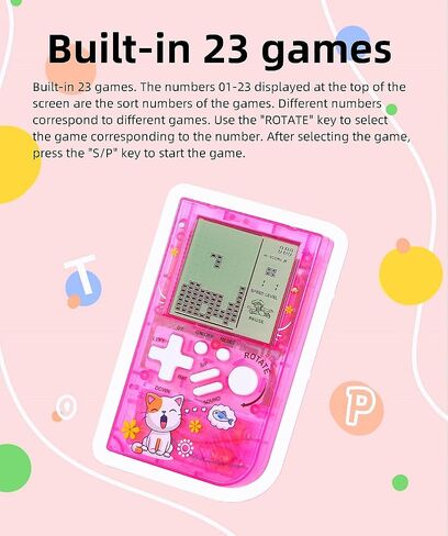 CZT Transparent Block Game Machine 23 Built-in Games Retro Children's Game Console Student Game Device Puzzle Handheld Console Electronic Brick Games Compact Portable Christmas Girl Gifts (Pink) in Kuwait