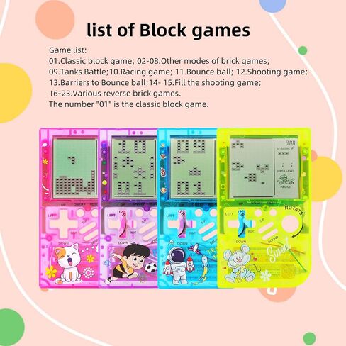 CZT Transparent Block Game Machine 23 Built-in Games Retro Children's Game Console Student Game Device Puzzle Handheld Console Electronic Brick Games Compact Portable Christmas Girl Gifts (Pink) in Kuwait
