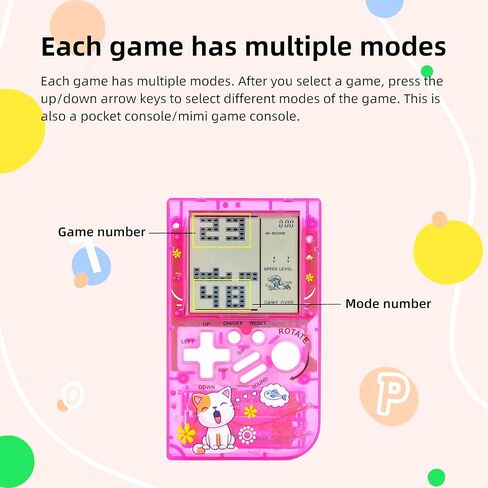 CZT Transparent Block Game Machine 23 Built-in Games Retro Children's Game Console Student Game Device Puzzle Handheld Console Electronic Brick Games Compact Portable Christmas Girl Gifts (Pink) in Kuwait