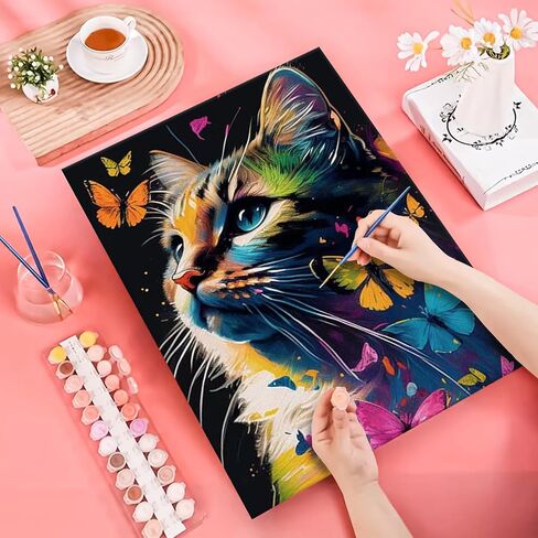 JATOK Paint by Numbers Kit for Adults Beginners, Cat DIY Easy Acrylic Oil Painting by Numbers on Canvas, Paint-by-Numbers Drawing Kits for Gift Home Wall Decor Without Frame 16x20in in Saudi Arabia