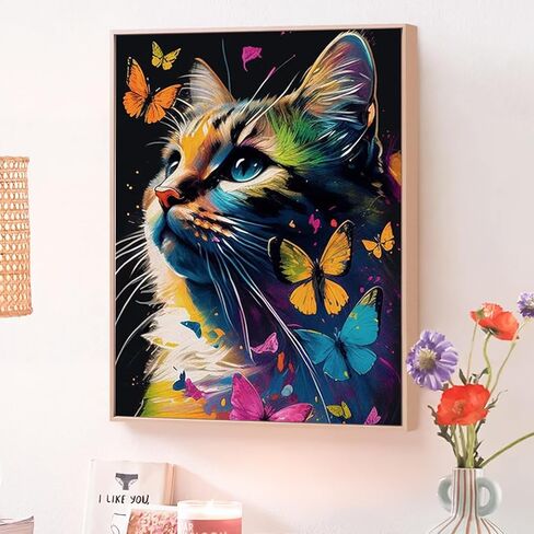 JATOK Paint by Numbers Kit for Adults Beginners, Cat DIY Easy Acrylic Oil Painting by Numbers on Canvas, Paint-by-Numbers Drawing Kits for Gift Home Wall Decor Without Frame 16x20in in Saudi Arabia