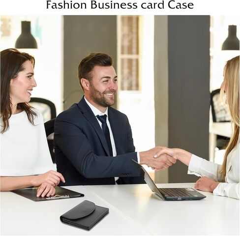 PU Leather Business Card Holder, Business Card Case Business Name Card Holder Wallet Card Organizer Wallet with Magnetic Shut Credit ID Card Case for Women and Men(Black) in Kuwait