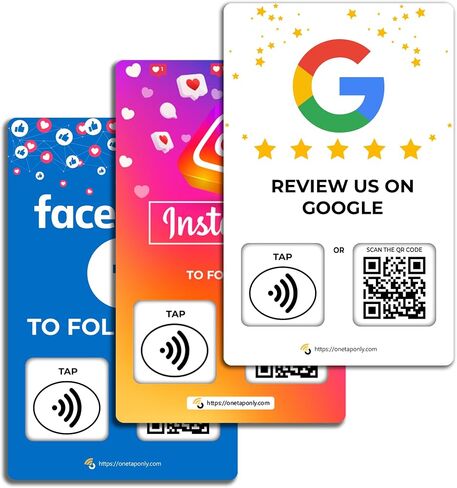 بطاقة النقر للمراجعة الاجتماعية | مراجعة رمز الاستجابة السريعة | بطاقة مراجعة تماسية | بطاقة NFC Tap | استخدام غير محدود لبطاقات NFC... (عبوة من 3 بطاقات اجتماعية) in Saudi Arabia