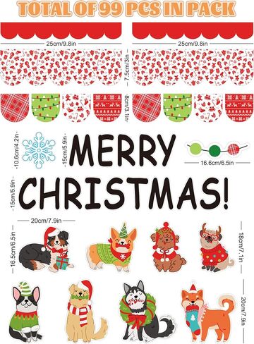 Whaline 99Pcs Merry Christmas Pet Cutouts Set Bulletin Board Border and Assorted Paper Cutting with 100 Glue Points Cute Dog Pattern Cut Outs for Xmas Home School Classroom Party Decoration Supplies in Saudi Arabia