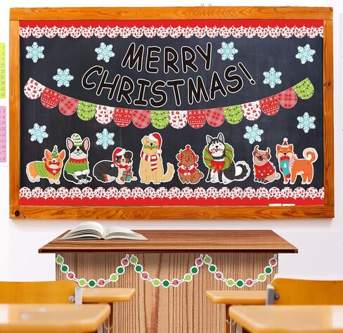 Whaline 99Pcs Merry Christmas Pet Cutouts Set Bulletin Board Border and Assorted Paper Cutting with 100 Glue Points Cute Dog Pattern Cut Outs for Xmas Home School Classroom Party Decoration Supplies in Saudi Arabia