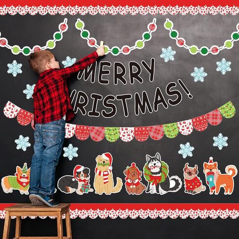 Whaline 99Pcs Merry Christmas Pet Cutouts Set Bulletin Board Border and Assorted Paper Cutting with 100 Glue Points Cute Dog Pattern Cut Outs for Xmas Home School Classroom Party Decoration Supplies in Saudi Arabia