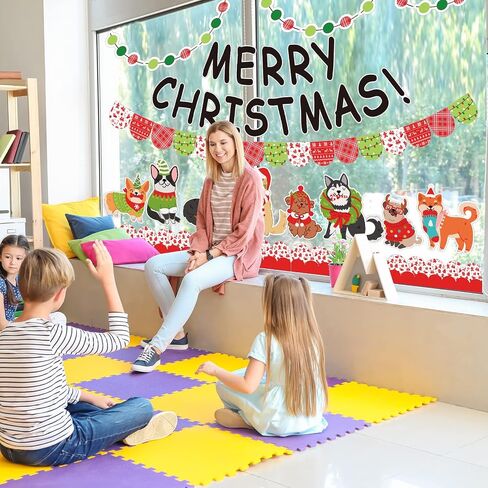 Whaline 99Pcs Merry Christmas Pet Cutouts Set Bulletin Board Border and Assorted Paper Cutting with 100 Glue Points Cute Dog Pattern Cut Outs for Xmas Home School Classroom Party Decoration Supplies in Saudi Arabia