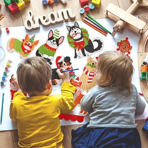 Whaline 99Pcs Merry Christmas Pet Cutouts Set Bulletin Board Border and Assorted Paper Cutting with 100 Glue Points Cute Dog Pattern Cut Outs for Xmas Home School Classroom Party Decoration Supplies in Saudi Arabia