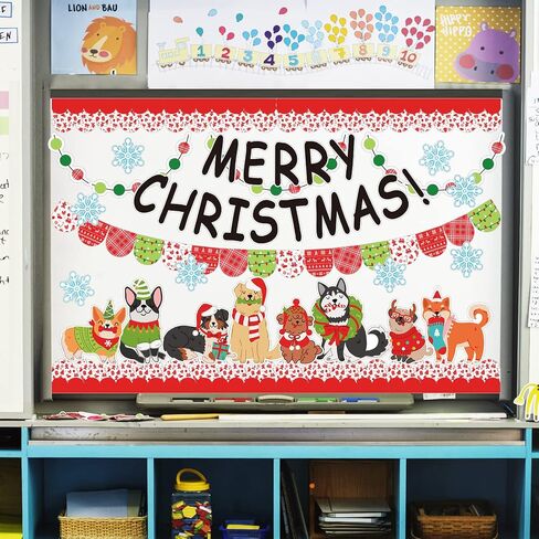 Whaline 99Pcs Merry Christmas Pet Cutouts Set Bulletin Board Border and Assorted Paper Cutting with 100 Glue Points Cute Dog Pattern Cut Outs for Xmas Home School Classroom Party Decoration Supplies in Saudi Arabia