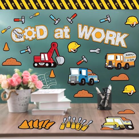 Fulmoon 79 Pcs God at Work Construction Bulletin Board Set Christian Under Construction Decorations Religious Construction Cutouts for Preschool Elementary School Sunday School Decoration Supplies in Saudi Arabia
