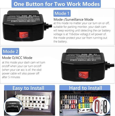 طقم كابل الطاقة obd obd كابل الطاقة obd كاميرا لوحة القيادة USB إلى النوع c عدة أسلاك صلبة لكاميرا Dashcam 12-24 فولت إلى 5 فولت / 3 أمبير مع حماية الجهد المنخفض 24 ساعة مراقبة وقوف السيارات / وضع Acc لكاميرا Dashcam أو GPS أو الرادار in Kuwait