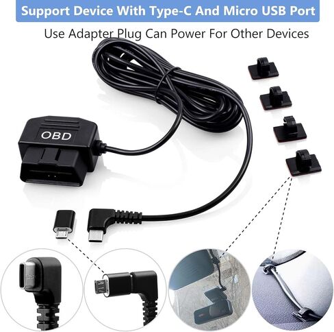 طقم كابل الطاقة obd obd كابل الطاقة obd كاميرا لوحة القيادة USB إلى النوع c عدة أسلاك صلبة لكاميرا Dashcam 12-24 فولت إلى 5 فولت / 3 أمبير مع حماية الجهد المنخفض 24 ساعة مراقبة وقوف السيارات / وضع Acc لكاميرا Dashcam أو GPS أو الرادار in Kuwait