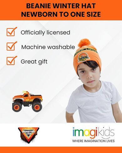 قبعة شتوية مقاس واحد من Monster Jam El Toro Loco باللون البرتقالي/الأصفر للأطفال الصغار in Saudi Arabia