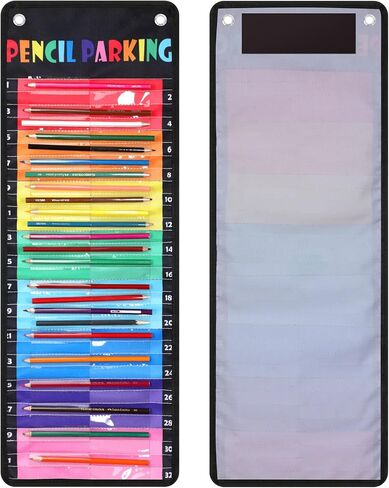 Pencil Pocket Chart Pencil Parking Pocket Chart Pencil Dispenser Organizer Holder Nylon Fabric with Grommets and Magnetic Strip for Kids Teachers Classroom School Storage Supplies (Black) in Kuwait