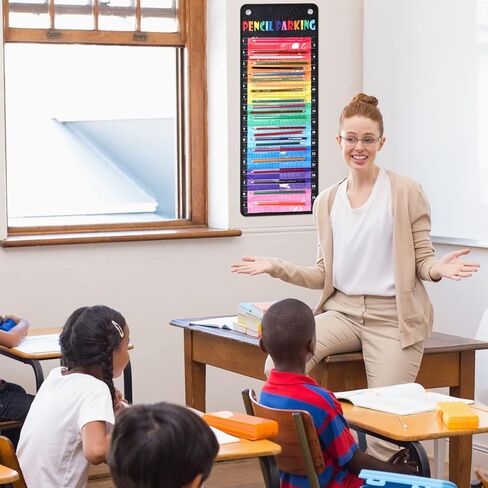 Pencil Pocket Chart Pencil Parking Pocket Chart Pencil Dispenser Organizer Holder Nylon Fabric with Grommets and Magnetic Strip for Kids Teachers Classroom School Storage Supplies (Black) in Kuwait