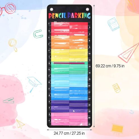 Pencil Pocket Chart Pencil Parking Pocket Chart Pencil Dispenser Organizer Holder Nylon Fabric with Grommets and Magnetic Strip for Kids Teachers Classroom School Storage Supplies (Black) in Kuwait