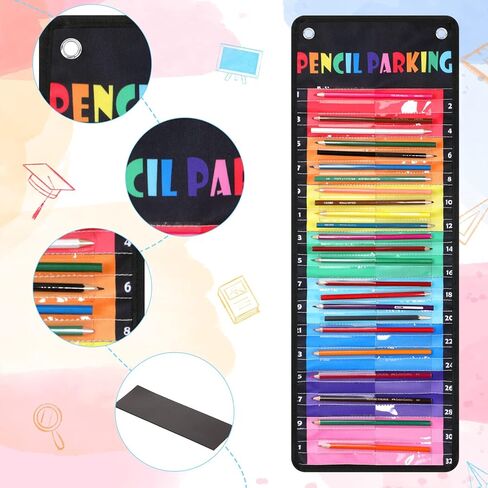 Pencil Pocket Chart Pencil Parking Pocket Chart Pencil Dispenser Organizer Holder Nylon Fabric with Grommets and Magnetic Strip for Kids Teachers Classroom School Storage Supplies (Black) in Kuwait