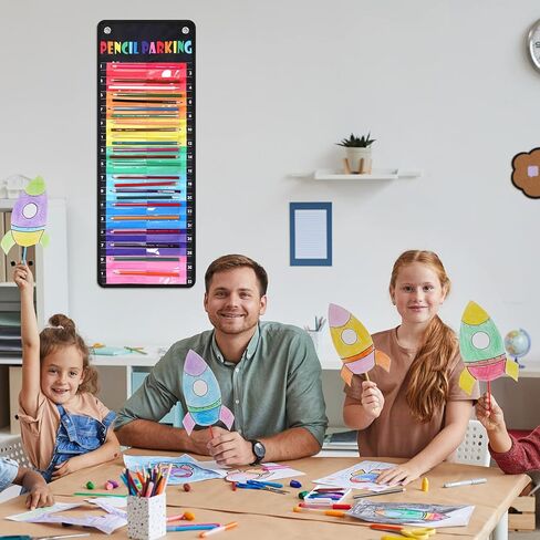 Pencil Pocket Chart Pencil Parking Pocket Chart Pencil Dispenser Organizer Holder Nylon Fabric with Grommets and Magnetic Strip for Kids Teachers Classroom School Storage Supplies (Black) in Kuwait