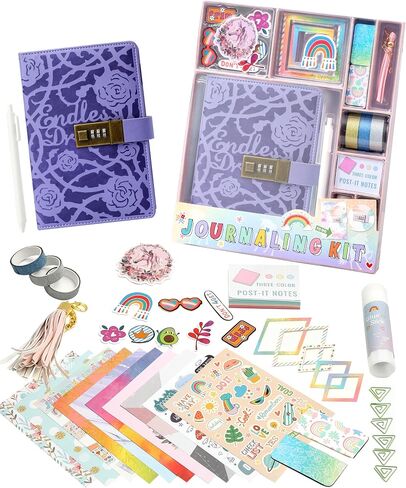 CAGIE DIY Journal Set for Girls Age 8-12, Gifts for 9 10 11 Year Old Girls, Diary with Lock for Girls Birthday Gift, Personalize and Decorate Scrapbooks Kit in Saudi Arabia