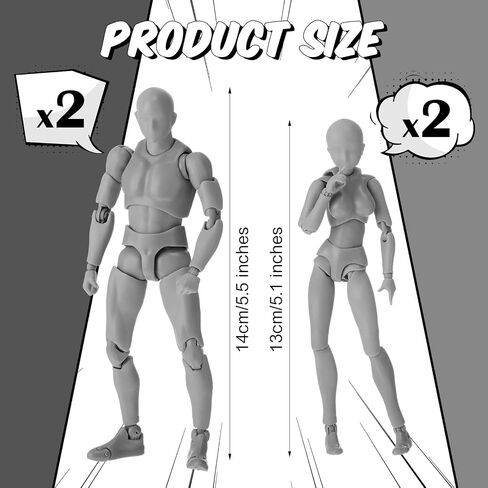 Meooeck 4 Sets Drawing Action Figures Action Figures Body Artists PVC Figure Model Drawing Models Drawing Mannequin Figure for Painting Body Model Artist Decoration Collection Gifts (Gray) in Saudi Arabia