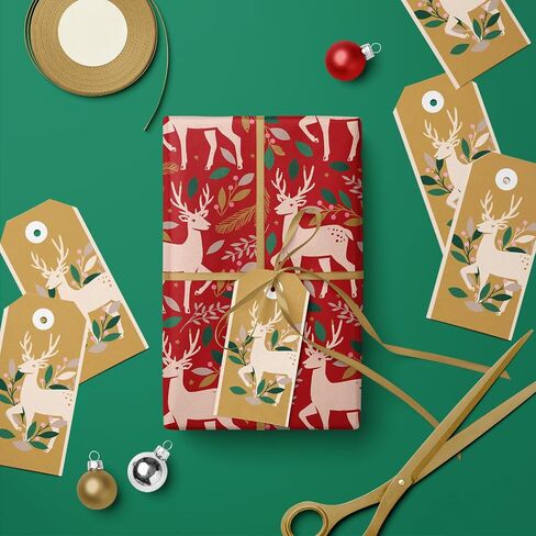 لفة ورق تغليف الهدايا من WRAPAHOLIC - 17 بوصة × 16.4 قدم لكل لفة - لفة حمراء صغيرة، تصميم ضوء عيد الميلاد مثالي لقضاء عطلة عيد الميلاد in Saudi Arabia