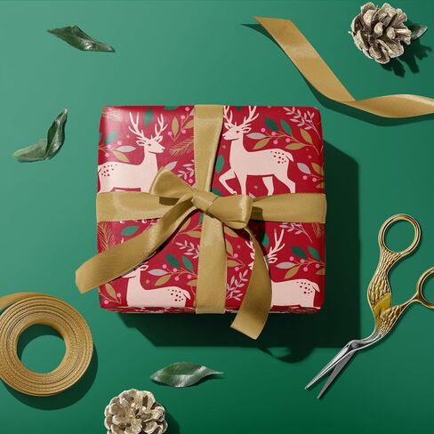 لفة ورق تغليف الهدايا من WRAPAHOLIC - 17 بوصة × 16.4 قدم لكل لفة - لفة حمراء صغيرة، تصميم ضوء عيد الميلاد مثالي لقضاء عطلة عيد الميلاد in Saudi Arabia