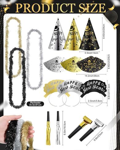 144 قطعة من لوازم حفلات رأس السنة الجديدة من Wettarn 2025 ديكورات سنة جديدة سعيدة تتضمن 24 قبعة، 24 تاجًا، 48 سكوكرز، 48 ليس in Kuwait
