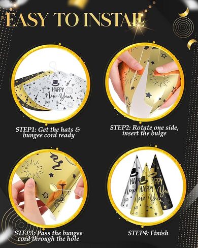 144 قطعة من لوازم حفلات رأس السنة الجديدة من Wettarn 2025 ديكورات سنة جديدة سعيدة تتضمن 24 قبعة، 24 تاجًا، 48 سكوكرز، 48 ليس in Kuwait